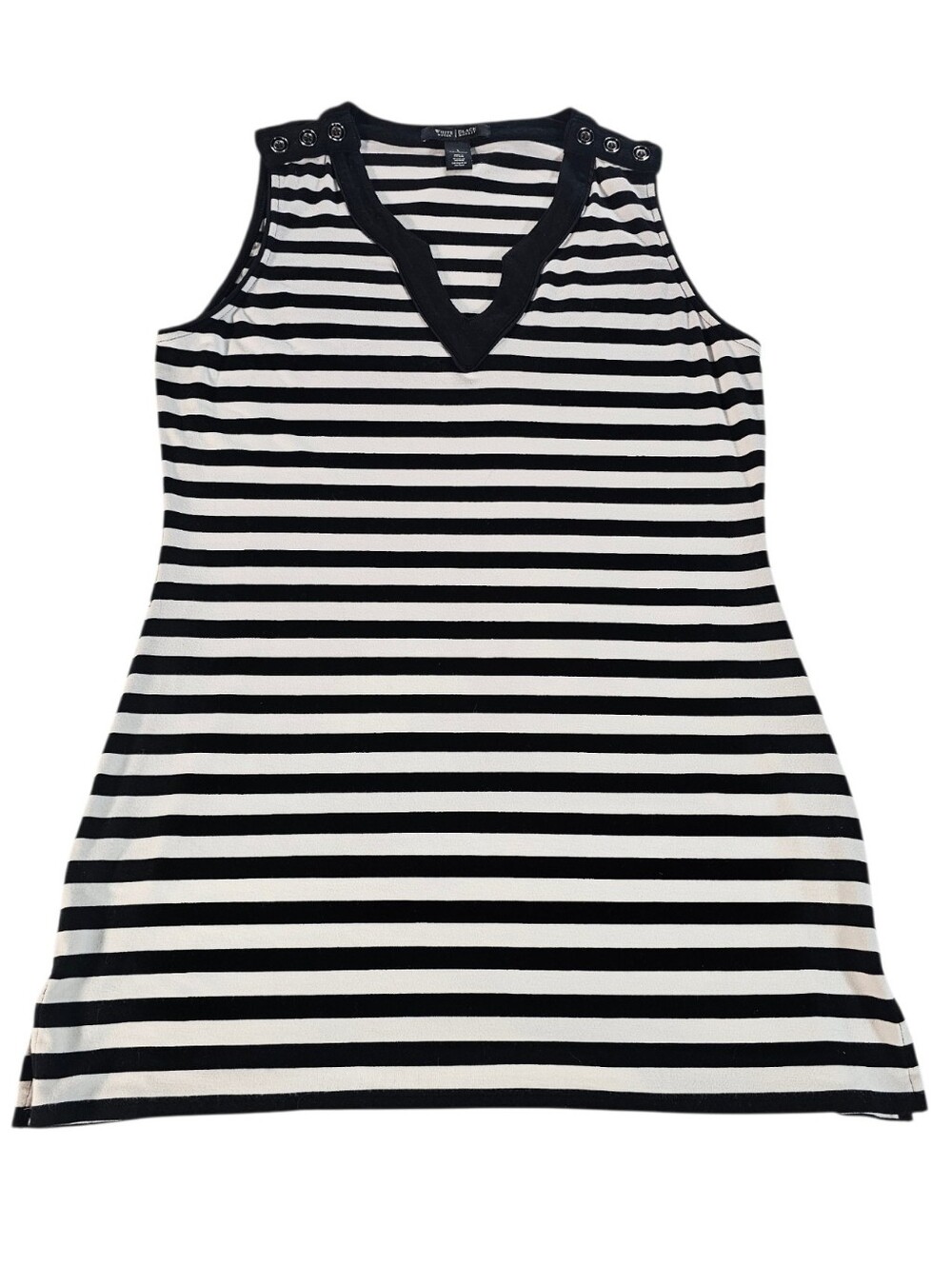 White House Black Market Black & White Striped Sleeveless Tunic
